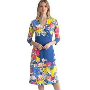 J. McLaughlin Womens Brynn Floral 3/4 Sleeve Stretch Collared Wrap Shirt Dress S